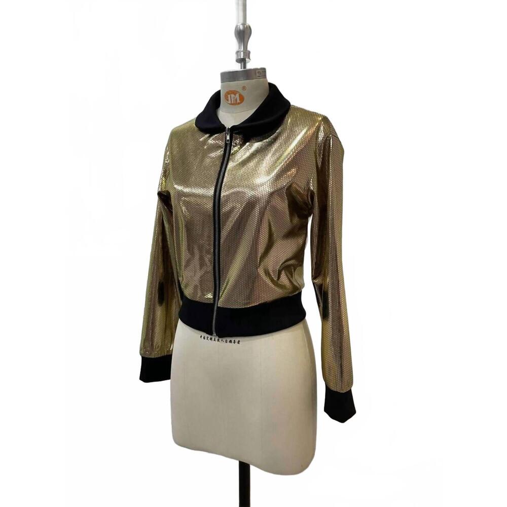 NEW ROSSARIO GEORGE women's honey bomber jacket in gold and black